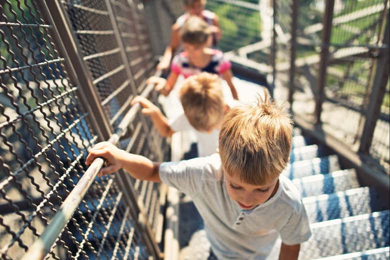 Enjoying a family climb up the Eiffel Tower on foot
