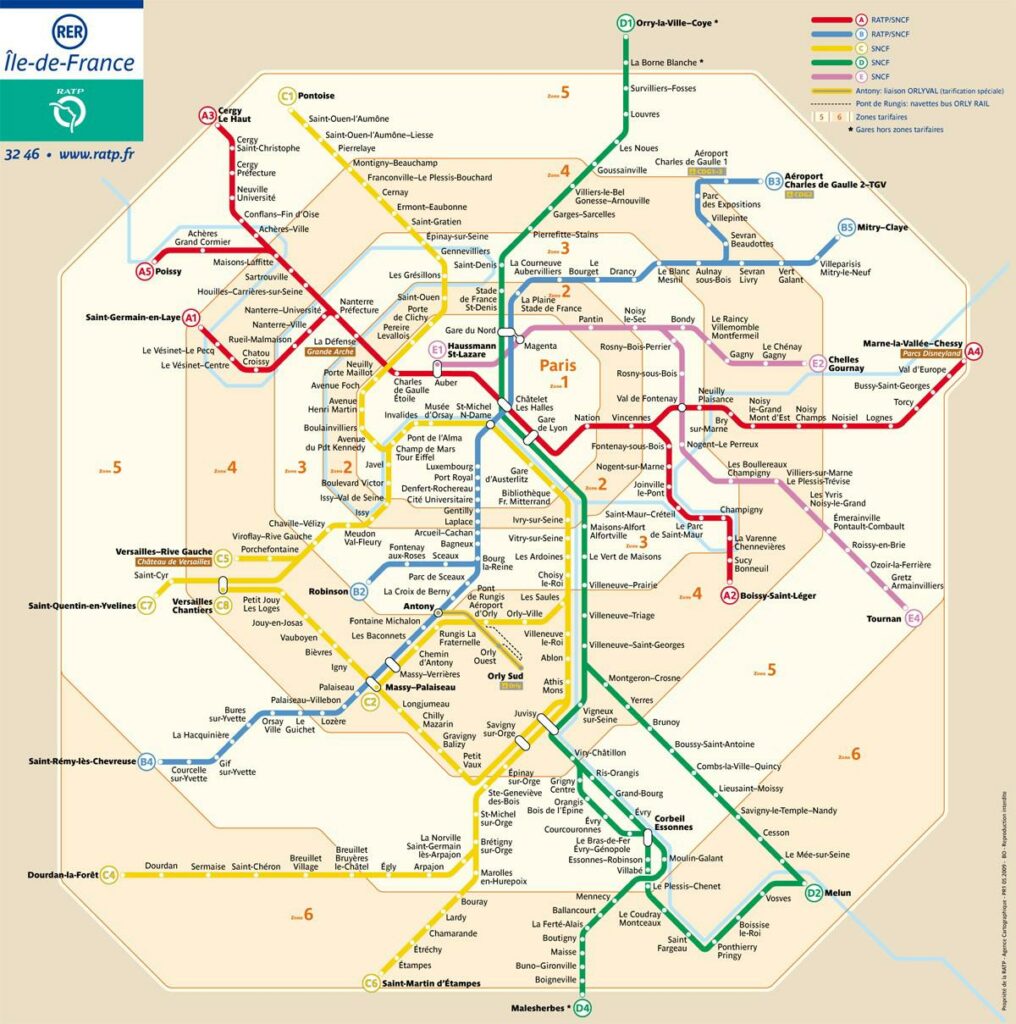 Paris metro zone map.